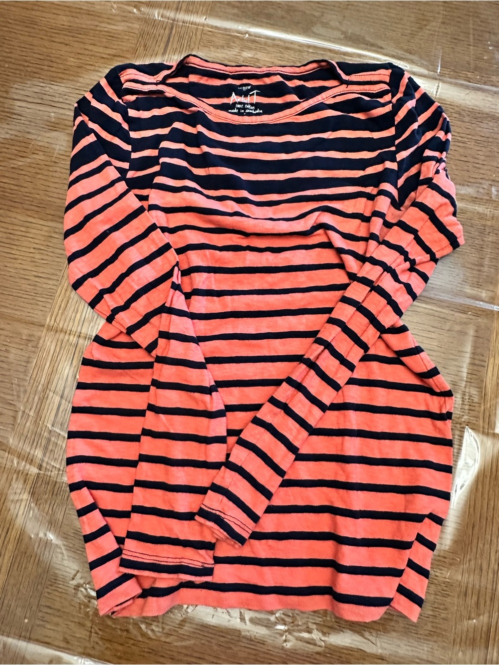 J. Crew Artist T Navy and Coral Striped Tee